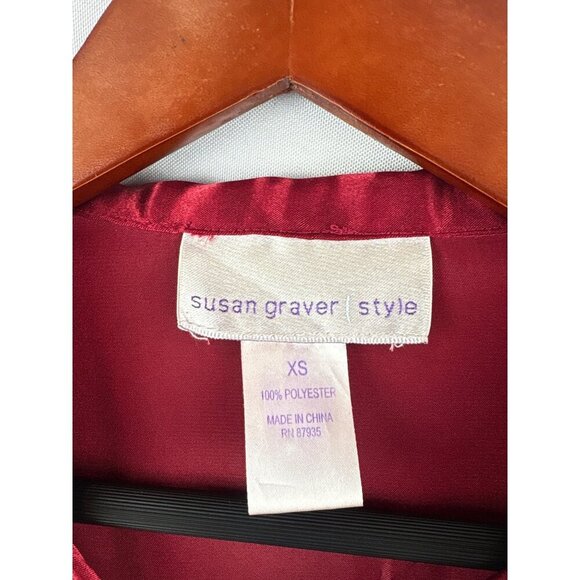 Susan Graver Style Satin Button-Up Blouse XS Red - Picture 4 of 5